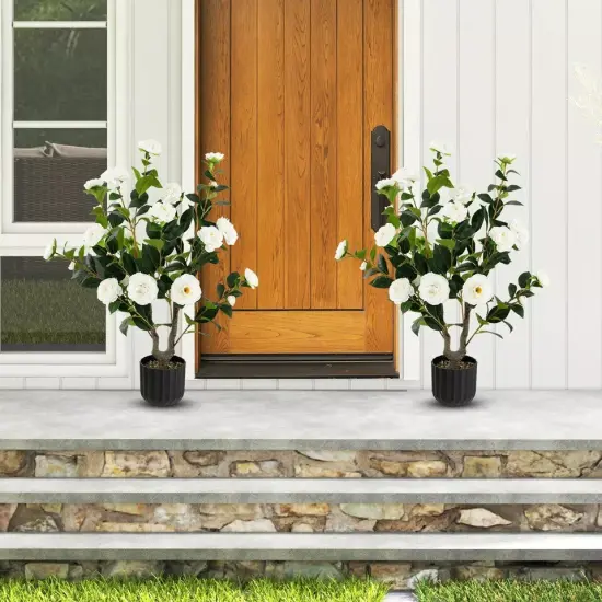 38" Faux Camellia Tree Artificial Floral Plant Fake Tree for Decoration White {2}