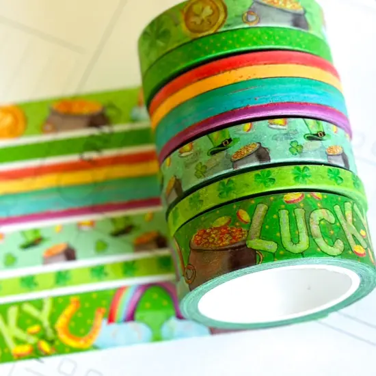 St Patricks Day Green Rainbow St Pattys Washi Tape Set March 2025 - W127 {1}
