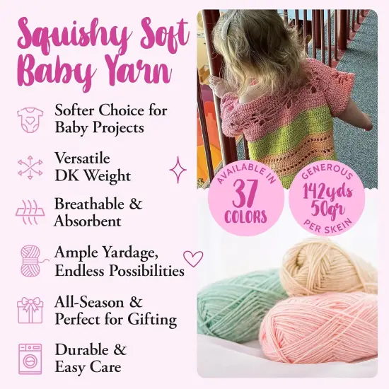 Cotton to The Core Cotton Yarn for Crocheting, 6 Skeins, 852Yds/300G, Free Patterns - Soft Baby Yarn for Knitting - 3 DK Light Worsted Weight - Jean Blue {2}