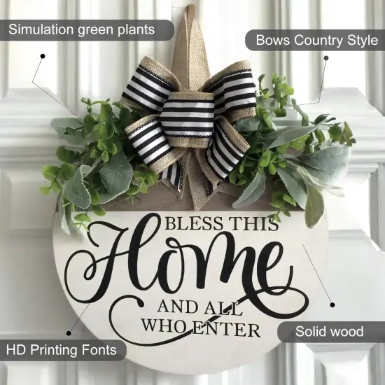 Welcome Sign for Front Door, Rustic Round Wood Wreaths Wall Hanging Outdoor Decor {4}