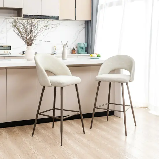 Set of 2 Fabric / Leatherette Bar Stool with Metal Brown Tapered Legs Light grey {9}