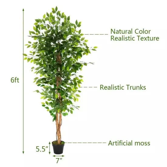 6Ft Artificial Ficus Tree Fake Silk Plant {3}