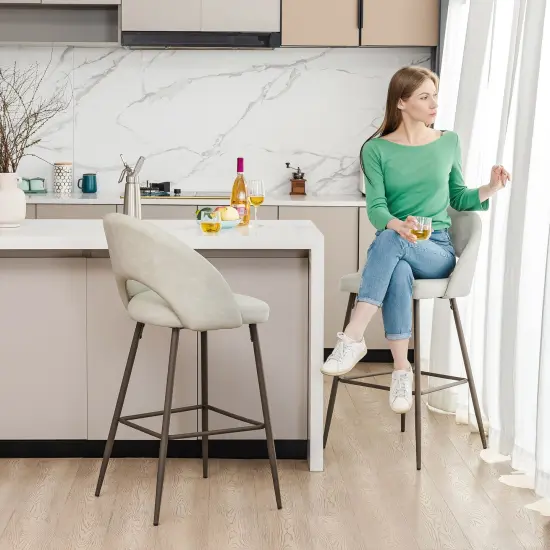 Set of 2 Fabric / Leatherette Bar Stool with Metal Brown Tapered Legs Light grey {7}