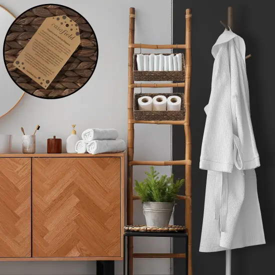 2pk Hanging Baskets with Hooks, Woven Wicker Hyacinth Wall Mount Storage Bins Natural {5}