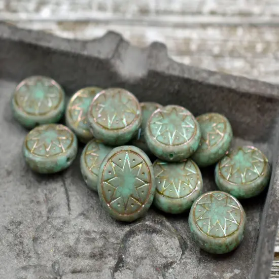 *12* 13mm Matte Opaque Jade Travertine AB Ishtar Coin Beads {4}