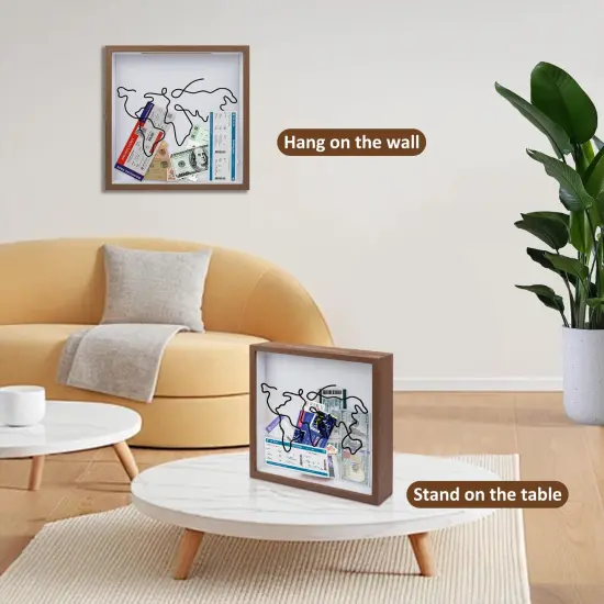 Adventure Archive Box 12x12inch Gifts for Dad Father From Wife/Daughter/Son, Wooden Travel Shadow Box with Slot, Loading Tickets Display Case Memories Travel Box Frame for Keepsake, Dark Brown {6}