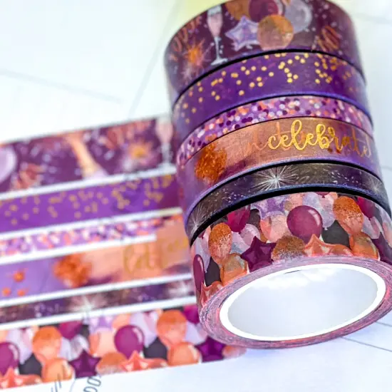FOILED Celebrate NYE Anniversary Rose Gold Celebration Party Washi Tape Set January 2025 - W124 {1}