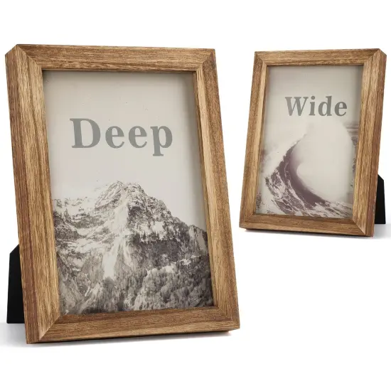 Emfogo 5x7 Picture Frame, Pack of 2 Rustic Picture Frames 5x7 with Real Glass, Solid Wood 5x7 Photo Frame for Table Top Display or Wall Mounted (Carbonized Brown) {1}