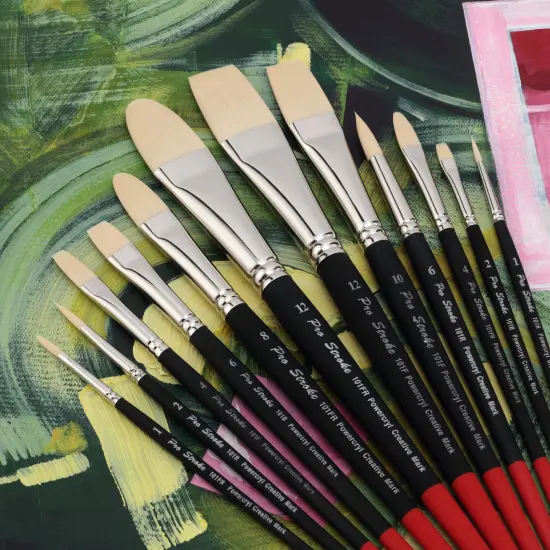 Creative Mark Powercryl Ultimate Acrylic Paint Brushes Set of 12 - Short Handle Artist Paint Brushes with Zippered Easel Carrying Case - Assorted Round, Bright, Flat and Filbert {4}