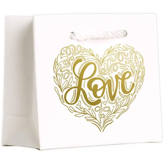 Pack/6: Love Heart on White Gift Bag - 5 x 2 x 4" {1}