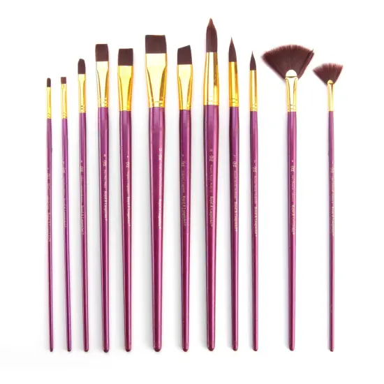 RSET-9314 | 12pc Burgundy Taklon Long Handle Variety Brush Set {2}