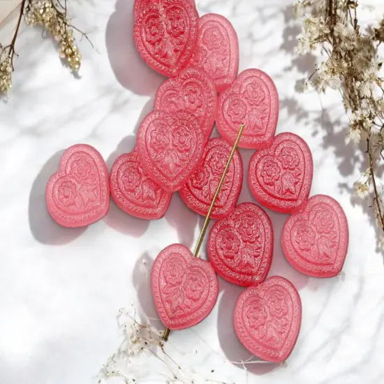 *6* 17mm Crystal Watermelon Luster Floral Heart Beads {3}