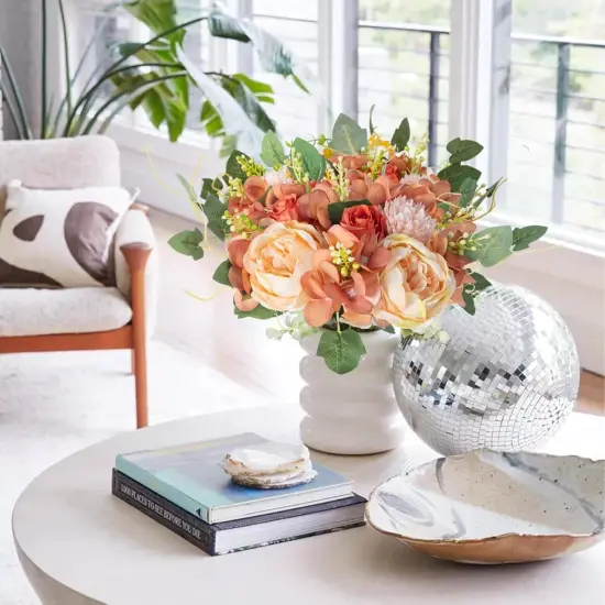 2 Packs Artificial Peonies - (Beige & Orange) {3}