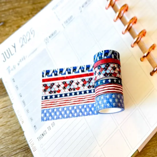 4th Of July Red White Blue Summer Washi Tape Set July 2025 - W135 {2}