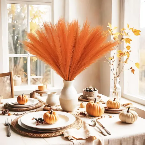 50pcs Burnt Orange Faux Pampas Fall Decor {3}