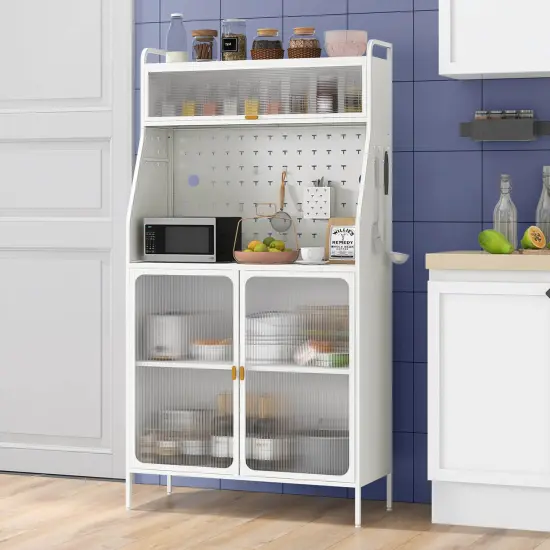 Costway 5-tier Metal Kitchen Bakers Rack with Pegboard 8 Hooks 5-position Adjustable Shelf White {8}