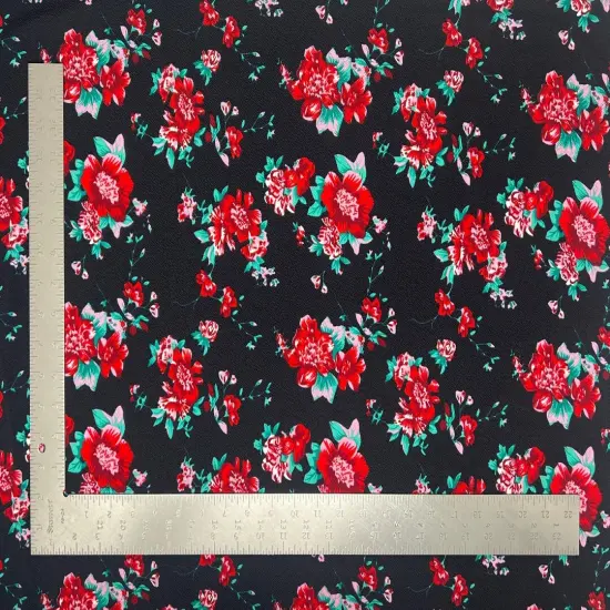 1 Yard Liverpool Knit Floral Print Fabric Stretch Crepe Fabric for Dresses, Tops, and Bows 58"-60" Width Black/Red {3}