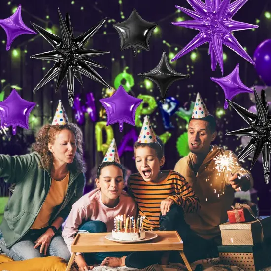 16Pcs Star Foil Balloons(Black Purple) {3}