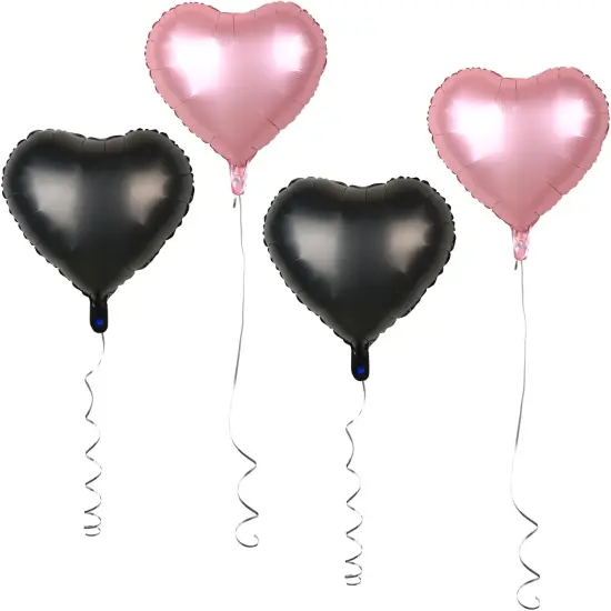 18Pcs Black Pink Heart Balloons Foil Helium Balloon(Black and Pink) {4}