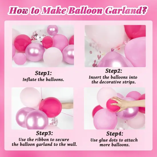 147 Pcs Pink Balloon Garland Arch Kit (Hot Pink) {3}