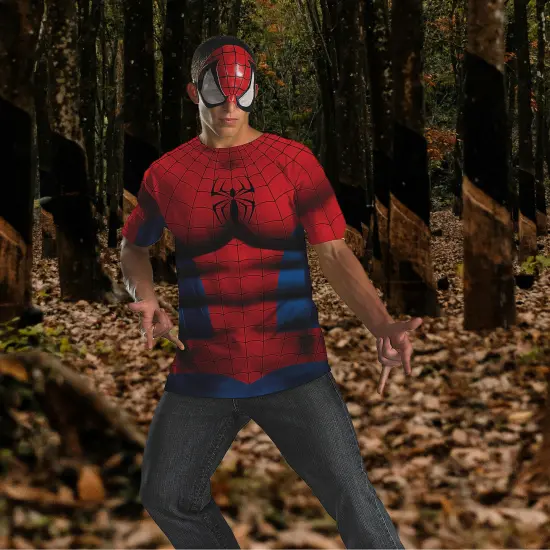 Spider Man Costume Kit For Men With Printed Shirt And Character Mask Set {6}