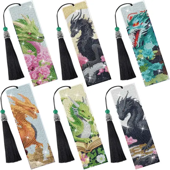6 Pc Dragon Diamond Painting Kits Bookmarks for Adults {1}