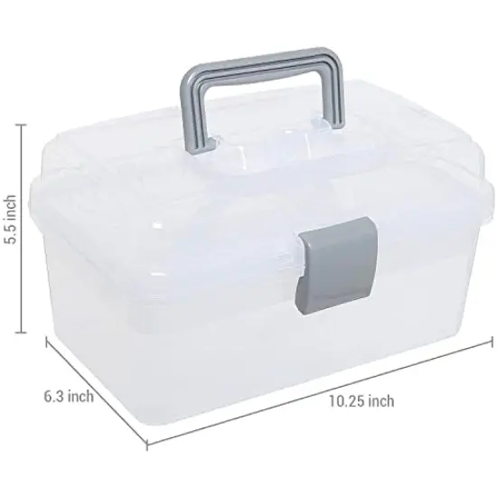 Clear Gray Empty First Aid Storage Box, Multipurpose Tackle Box, Plastic Sewing Box, Tool Box, Crafts Supplies Organizer Case with Handle and Removable Tray {1}