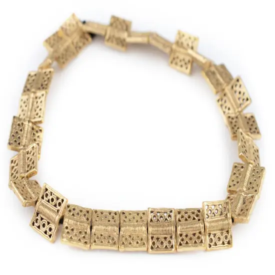 The Bead Chest Lattice Rectangular Brass Baule Beads 16x20mm Ivory Coast African Rectangle Large Hole 16 Inch Strand Handmade {3}
