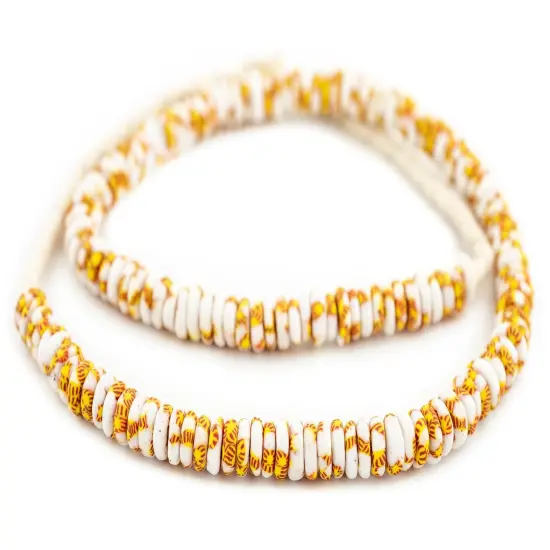 The Bead Chest White Fire Fused Rondelle Recycled Glass Beads (11mm) {3}