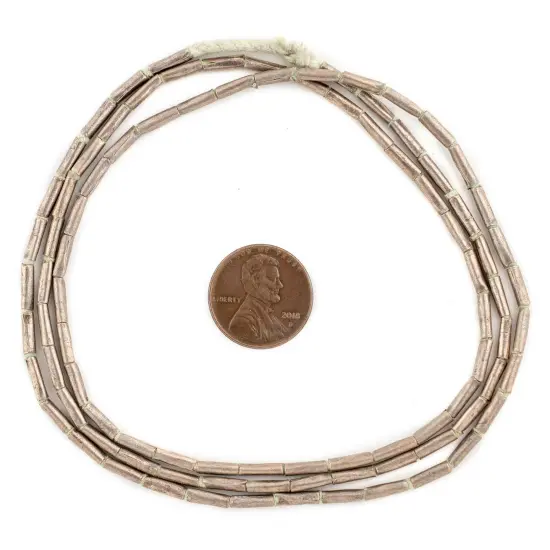 The Bead Chest Dark Silver Ethiopian Tube Beads 7x2mm African White Metal 29 Inch Strand Handmade {2}