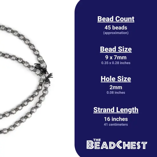 The Bead Chest Silver Prayer Beads 9x7mm, Full Strand of Quality Metal Spacers for DIY Jewelry Design {4}
