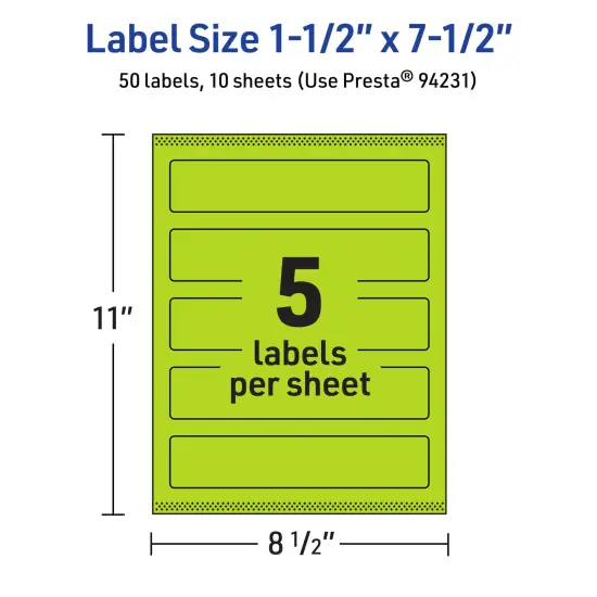 Avery Bright Green Paper Labels, 1.5" x 7.5" Rectangle {5}