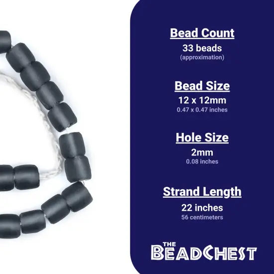 The Bead Chest Charcoal Grey Cylindrical Java Recycled Glass Beads (12mm) - Full Strand of Faceted Bottle Glass Beads | Approximately 33 Beads {4}