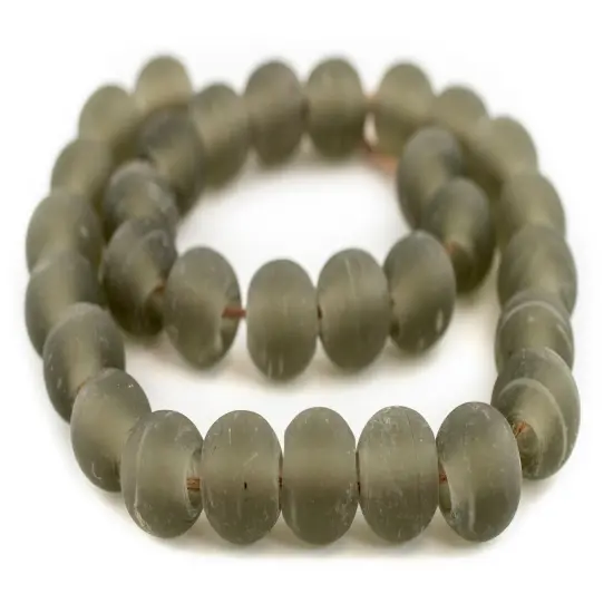 The Bead Chest Groundhog Grey Frosted Sea Glass Beads 20mm Brown Round Large Hole 24 Inch Strand {3}