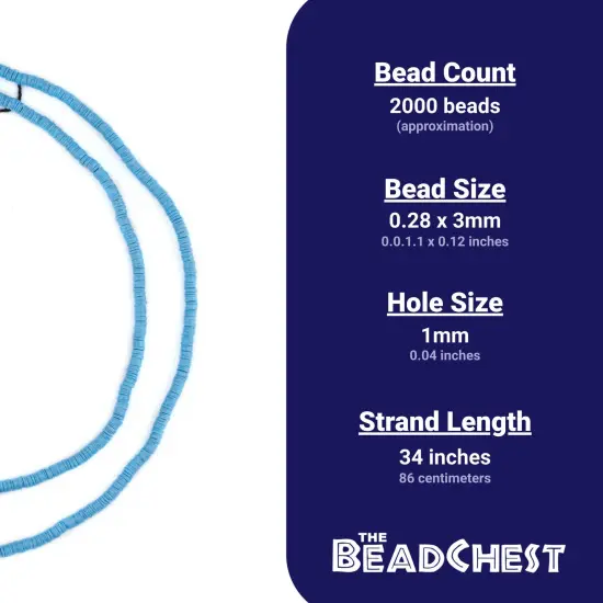 The Bead Chest African Vinyl Beads, Ghana Vulcanite Crafts Supplies for DIY Jewelry Making, Necklaces, Bracelets (3mm, Sapphire Blue) {4}