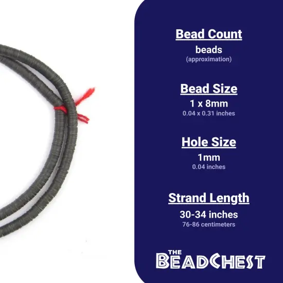 The Bead Chest African Vinyl Beads, Ghana Vulcanite Crafts Supplies for DIY Jewelry Making, Necklaces, Bracelets (8mm, Black) {3}