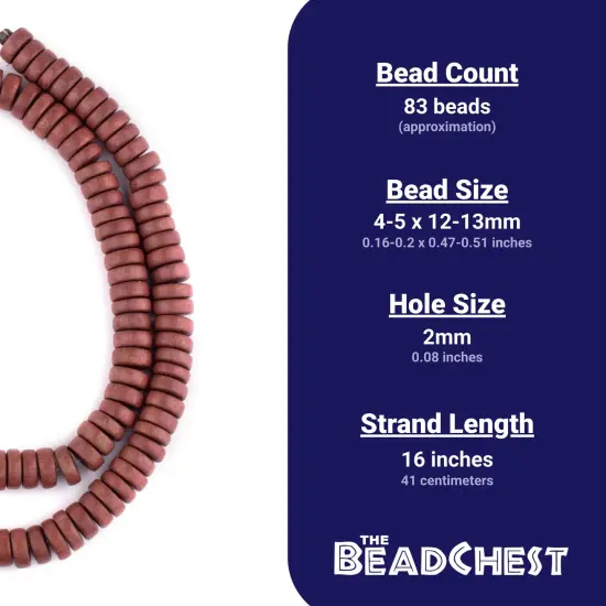 The Bead Chest Light Brown Disk Natural Wood Beads 5x12mm Large Hole 16 Inch Strand {4}
