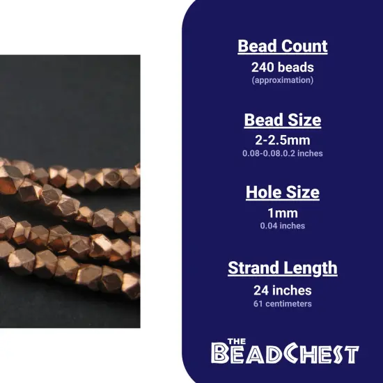 The Bead Chest Cornerless Cube Beads - Full Strand of Faceted Ethnic Metal Spacers (2mm, Copper) {3}