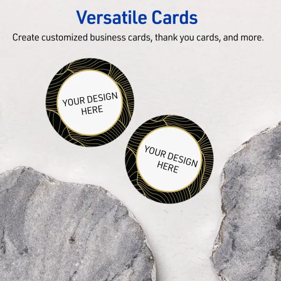 Avery Printable Round Business Cards with Sure Feed Technology, Pre-Printed Black Border with Gold Pattern, Matte White, 2" Diameter, Laser & Inkjet Compatible, 120 Total {6}