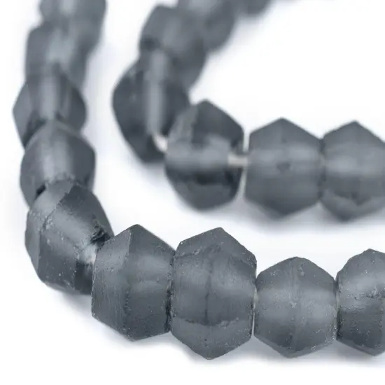 The Bead Chest Charcoal Grey Faceted Bicone Java Recycled Glass Beads (12mm) - Full Strand of Faceted Bottle Glass Beads | Approximately 33 Beads {1}