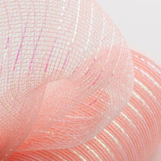 10.25" Iridescent Foil Mesh Ribbon: Pastel Coral & White (10 Yards) {3}