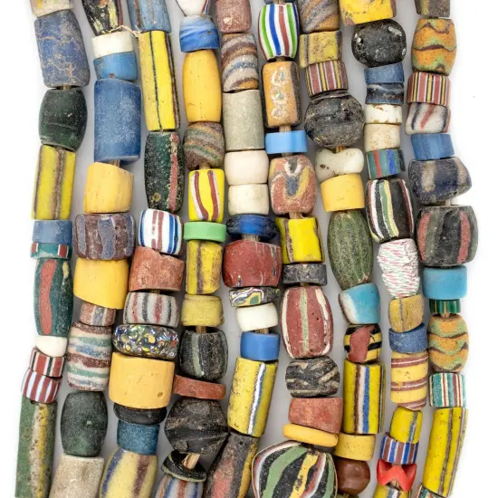 The Bead Chest Old Mixed African Trade Beads 10mm Ghana Multicolor Glass Large Hole 28 Inch Strand Handmade {4}