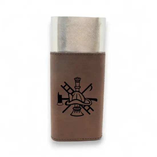 Cigar Case with Cutter - Firefighter Emblem - Leather Rustic/Silver {2}