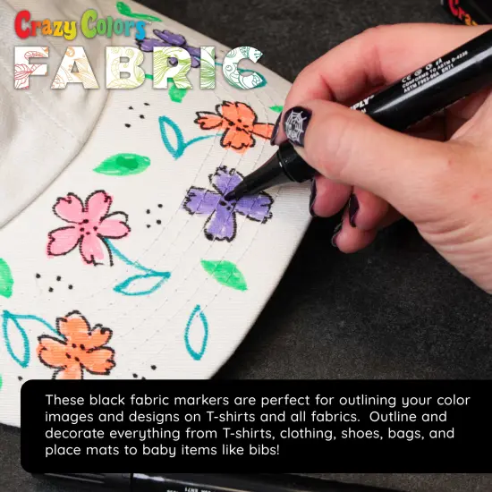 Super Markers Black Dual Tip Fabric & T-Shirt Markers, Set of 6 - Double-Ended Fabric Markers with Chisel Point and Fine Point Tips {5}