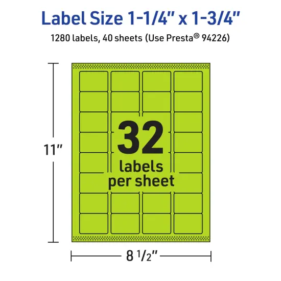 Avery Bright Green Paper Labels, 1.25" x 1.75" Rectangle {5}
