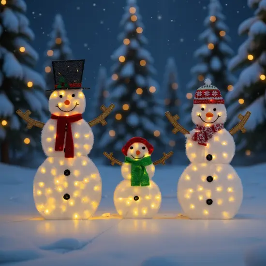 48", 42" & 24" Lighted Snowman Set 2D Christmas Lawn Decorations {2}
