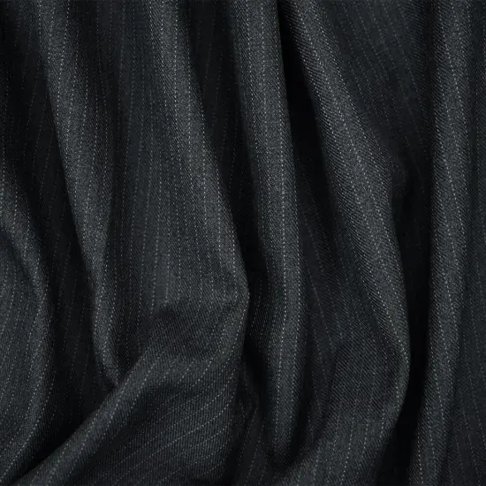 Black-Deep Gray Polyester Wool Pinstripe Twill Suiting Woven Fabric By the Yard {2}