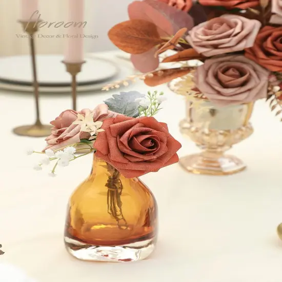 25pcs Artificial Flowers - Burnt Orange & Warm Taupe Roses {3}