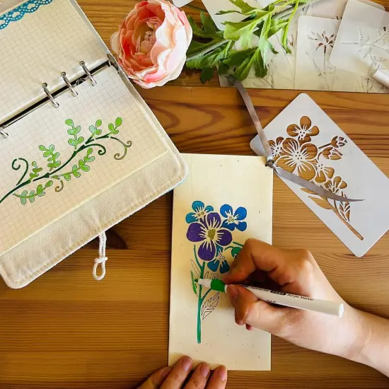 18PCS Flower and Leaf Stencils - 6 x 3 Inch {2}