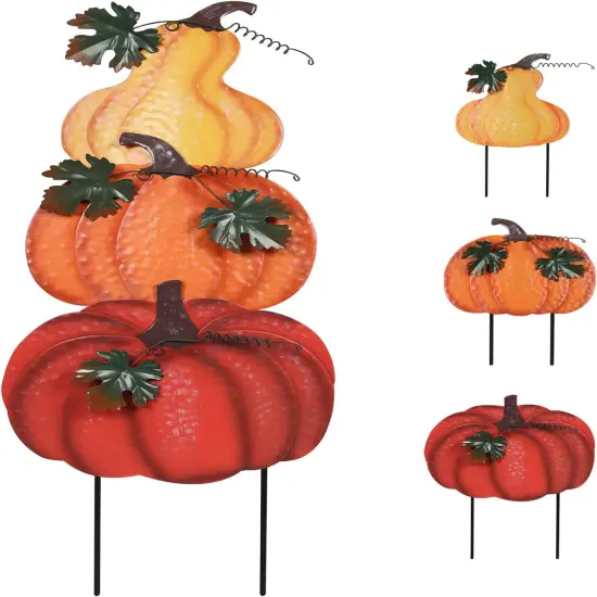 Outdoor Fall Decorations for Home, 34" Decorative Garden Stakes with 3 Stacked Pumpkins for Fall Decor, Metal Yard Signs for Garden Home Lawn Patio Thanksgiving Decorations {1}
